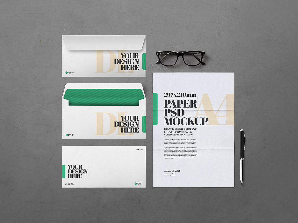 信纸信封文具品牌VI样机mockup插图