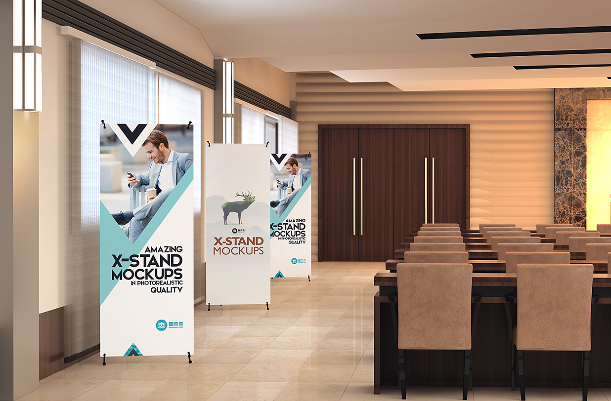 带会场场景的的X展架样机mockup5组插图