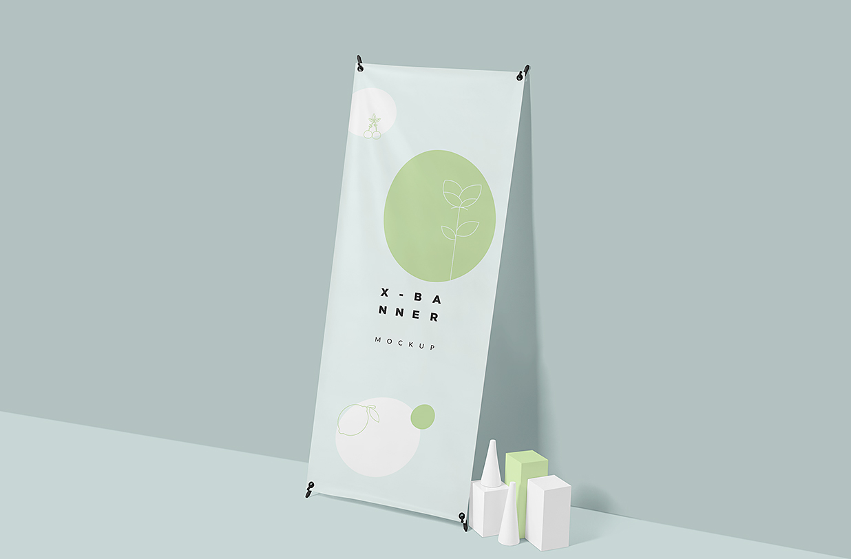 带装饰品的X展架样机mockup4组插图