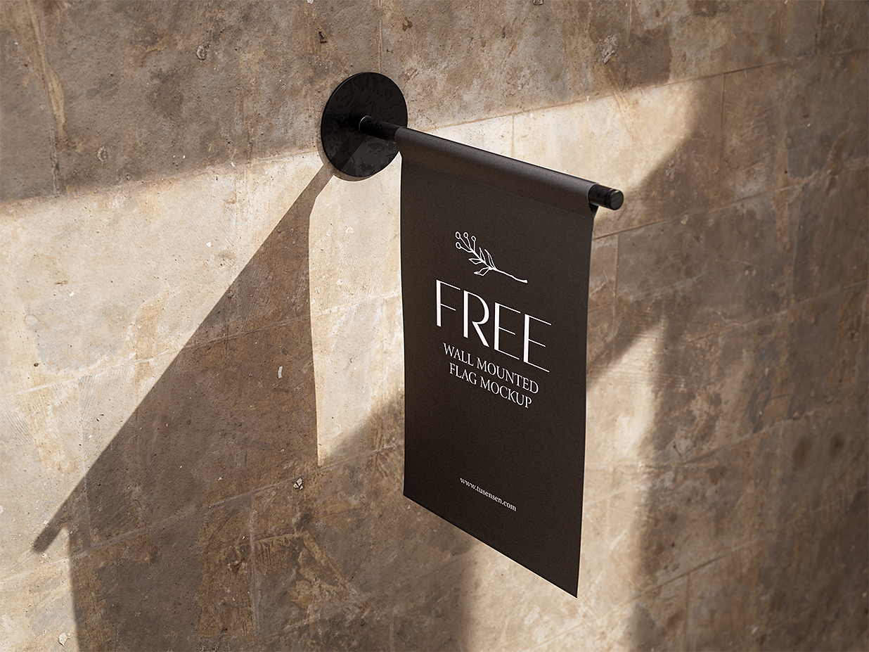 壁挂式吊旗挂旗广告旗样机Mockup3组插图1