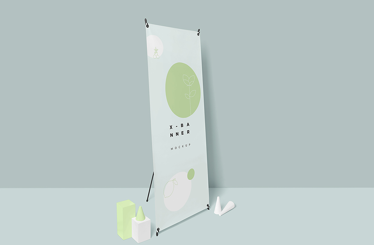 带装饰品的X展架样机mockup4组插图1