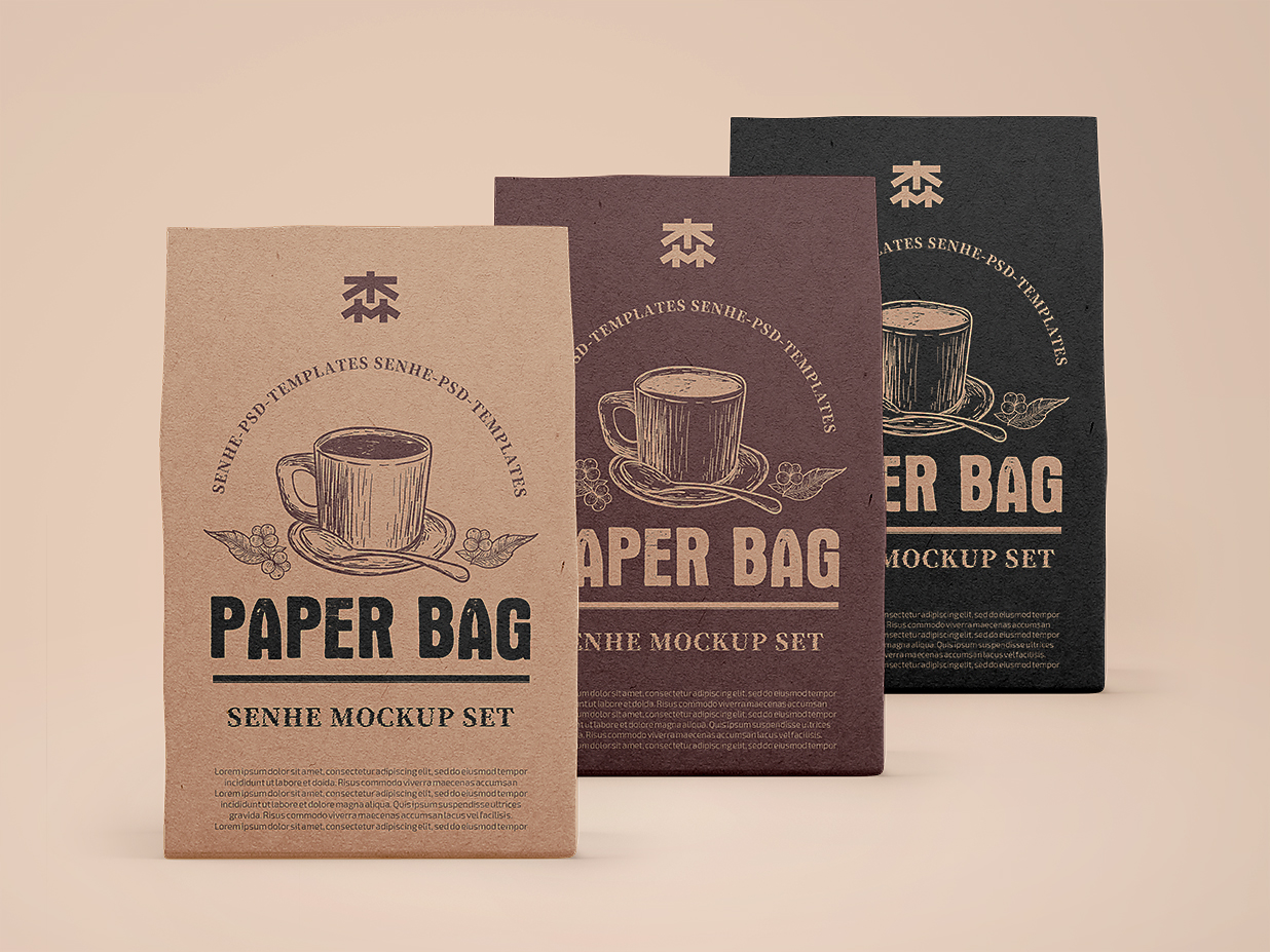 精致牛皮纸自立袋咖啡袋食品袋样机3组插图1