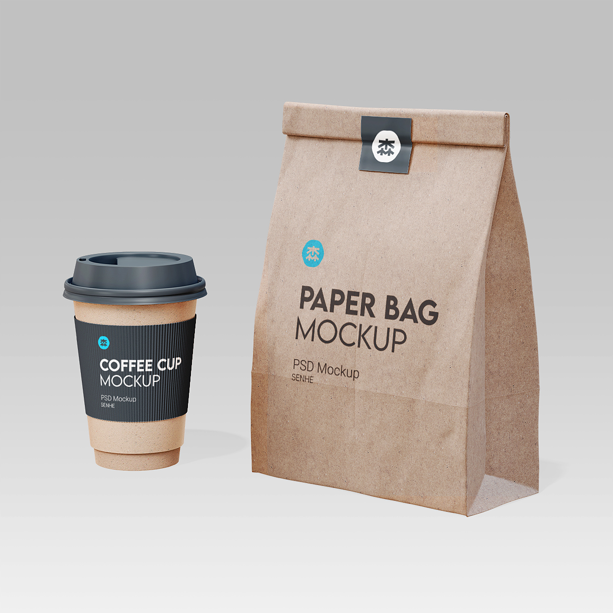 咖啡杯与牛皮纸自立袋食品袋样机3组插图1