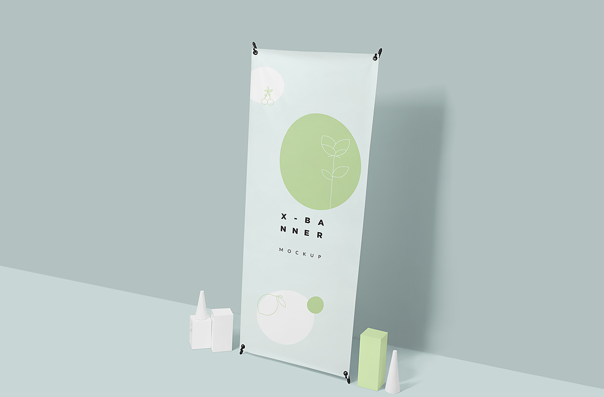 带装饰品的X展架样机mockup4组插图2