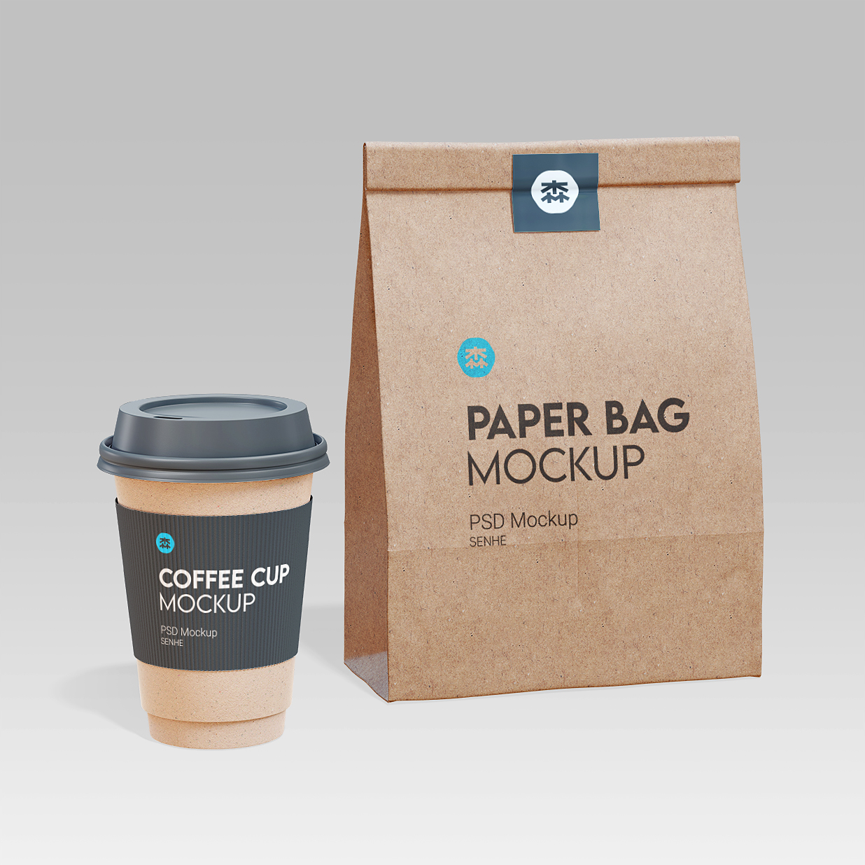 咖啡杯与牛皮纸自立袋食品袋样机3组插图2