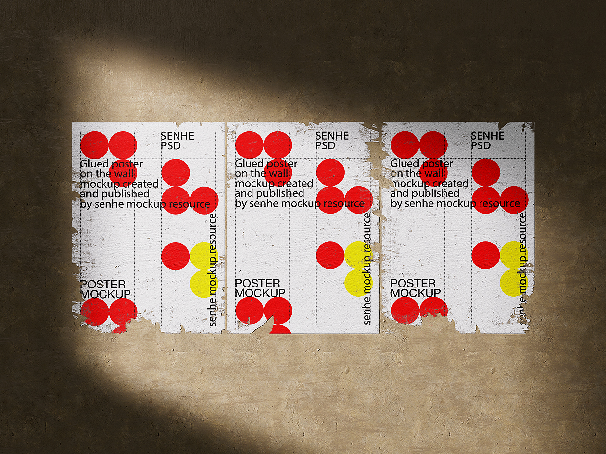 张贴在墙上的海报样机3组插图2
