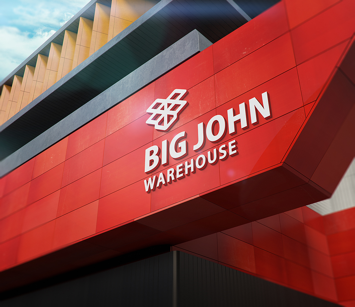 红色现代建筑3D立体logo标志样机Mockup插图