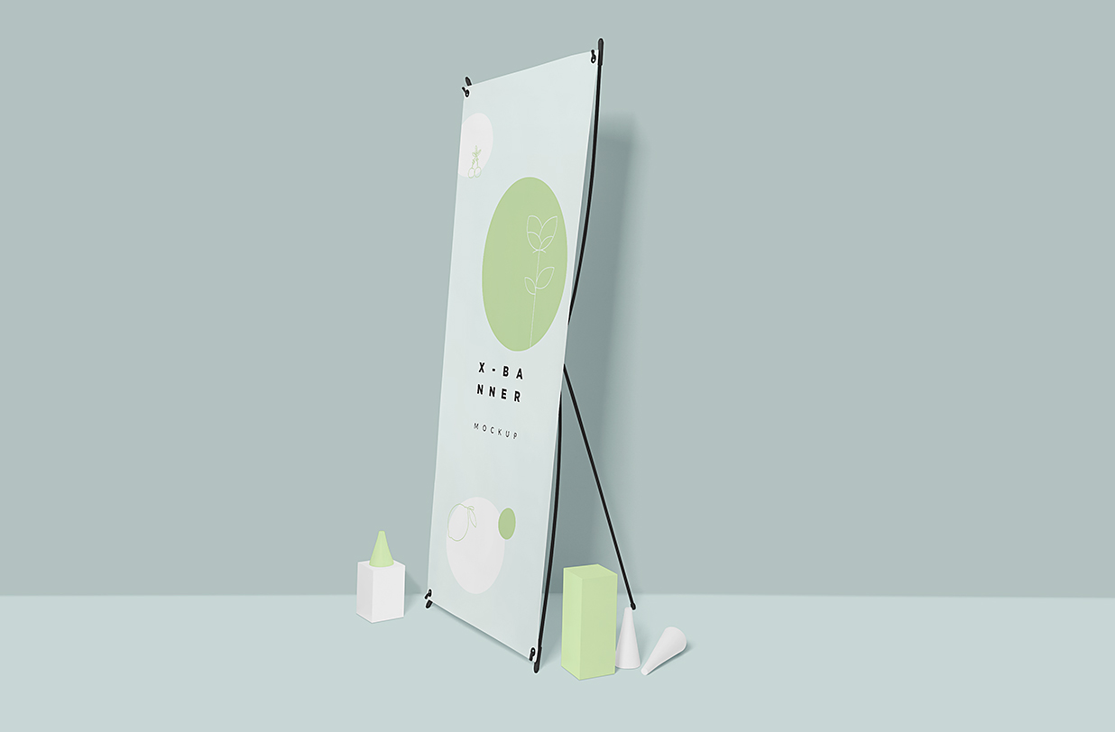 带装饰品的X展架样机mockup4组插图3