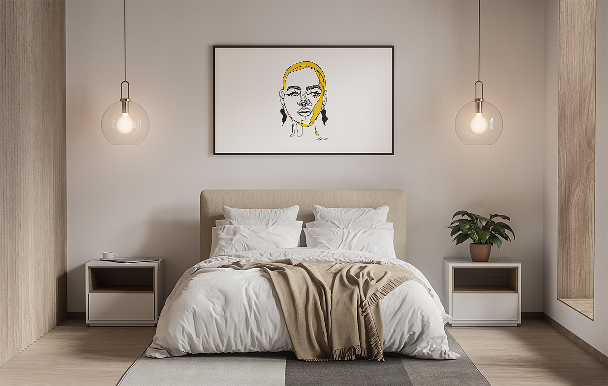 卧室带框架的装饰画海报样机2组插图