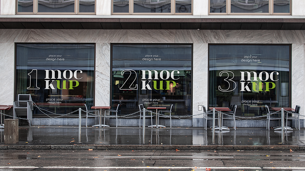 店面3个玻璃窗LOGO贴纸样机插图