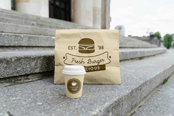 带纸杯的牛皮纸食品袋样机