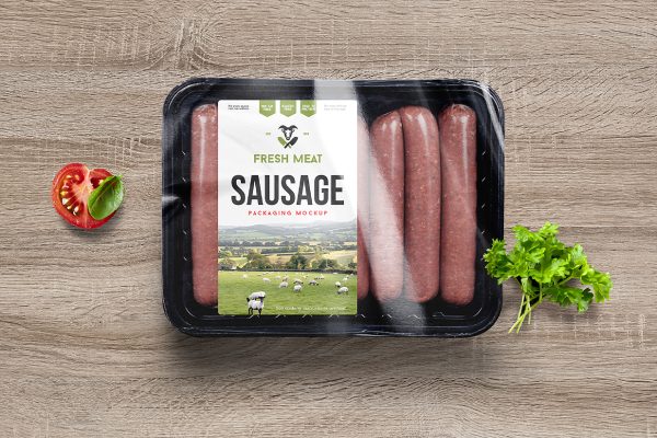 带塑料托盘的香肠肉肠火腿肠样机