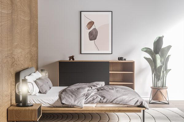 卧室带框架装饰画海报样机