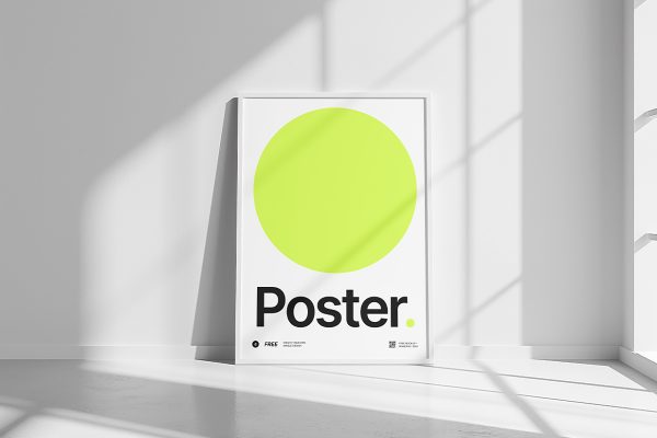 阳光房中靠墙放置的带框架海报样机