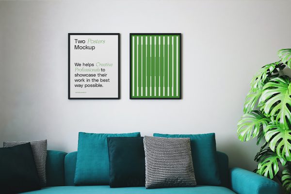 沙发上带框架装饰画海报样机