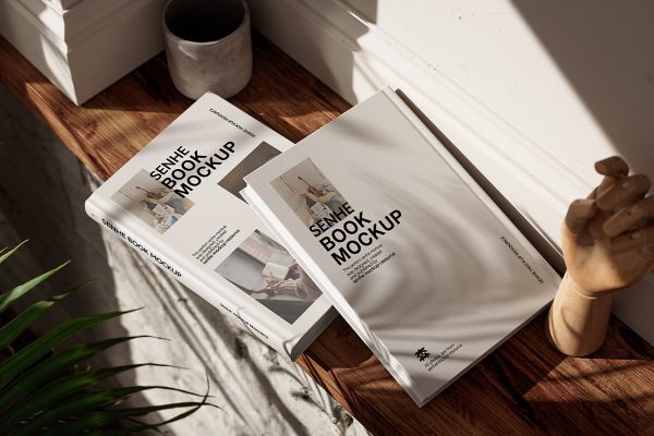 木架子上的精装书籍样机5组