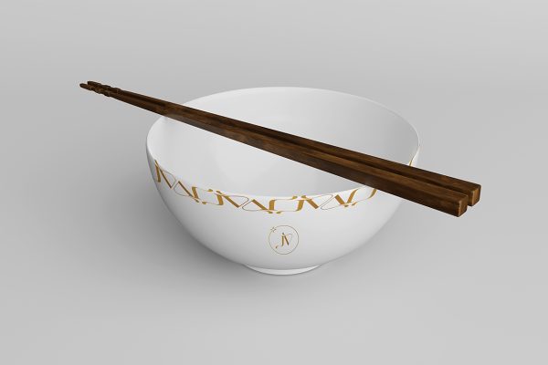 带筷子的陶瓷碗样机4组