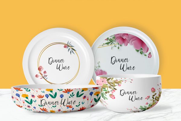 带印花图案的陶瓷碗盘子样机