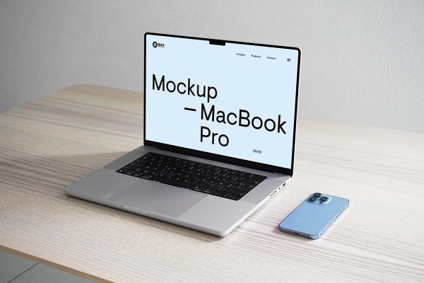 带iPhone手机场景的MacBook Pro样机