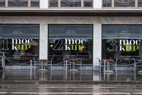 店面3个玻璃窗LOGO贴纸样机