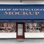 带遮阳棚的LOGO品牌店面贴样机