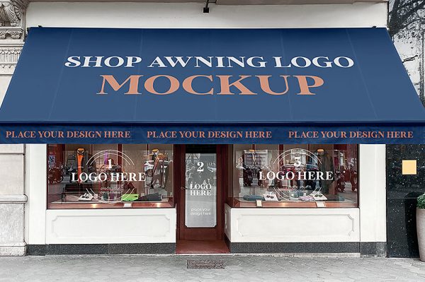 带遮阳棚的LOGO品牌店面贴样机