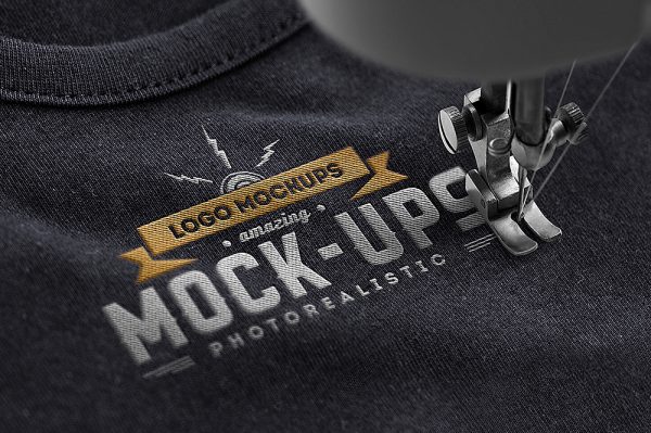 带缝纫机的布料刺绣LOGO样机Mockup