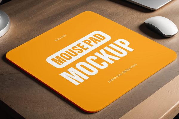 在办公桌上的鼠标垫样机Mockup