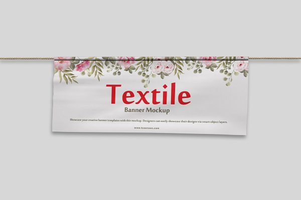 带麻绳的拉旗横幅旗帜样机mockup