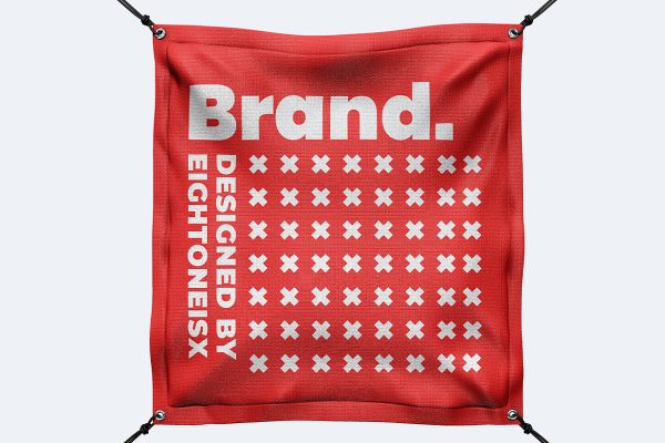 户外方形广告横幅旗帜样机mockup