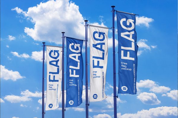 带天空背景的道旗广告旗旗帜样机mockup