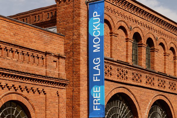 墙面悬挂式旗帜样机mockup