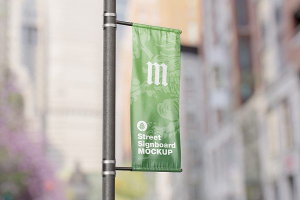 街道杆旗道旗广告旗帜样机mockup