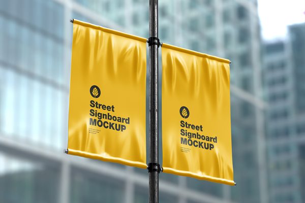 街道杆旗道旗广告旗帜样机mockup