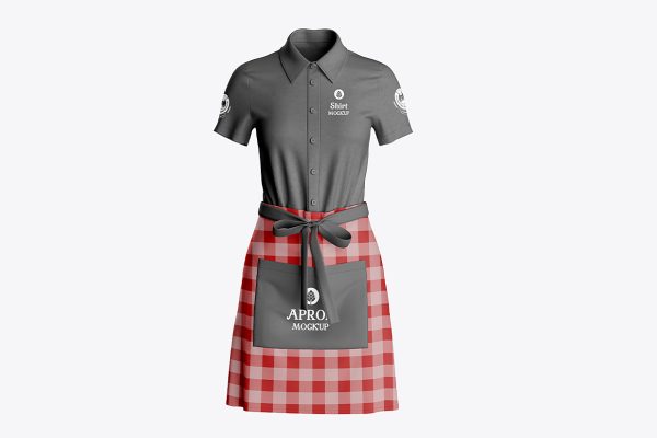 带T恤的餐饮围裙样机mockup2组