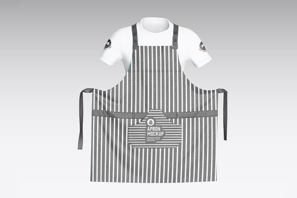 带短袖的餐饮品牌围裙样机mockup2组