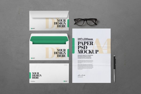 信纸信封文具品牌VI样机mockup