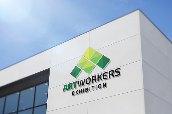 白色建筑招牌3D立体logo标志样机Mockup