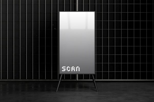 带发光屏幕的X展架样机mockup