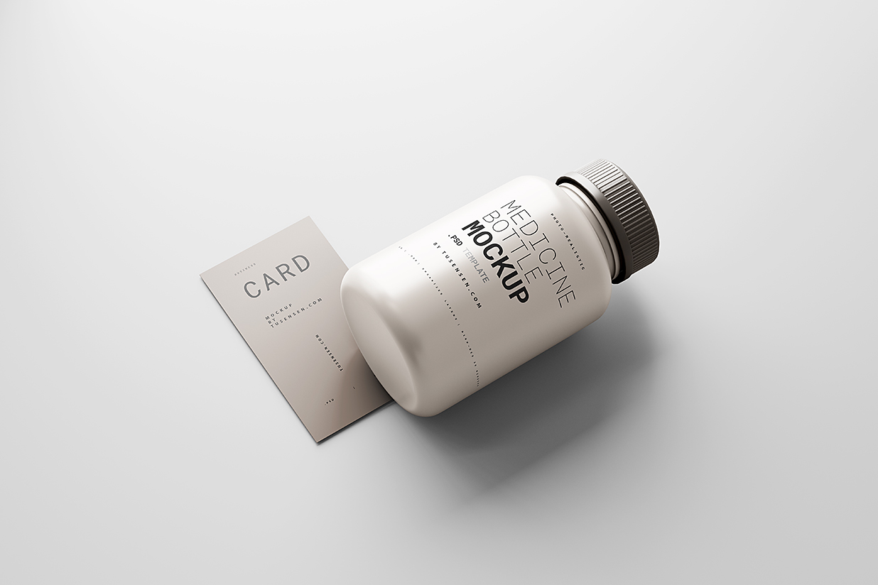 带名片的药瓶保健品瓶包装样机mockup5组插图1