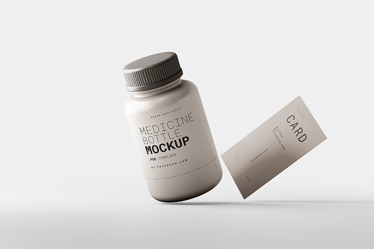 带名片的药瓶保健品瓶包装样机mockup5组插图3
