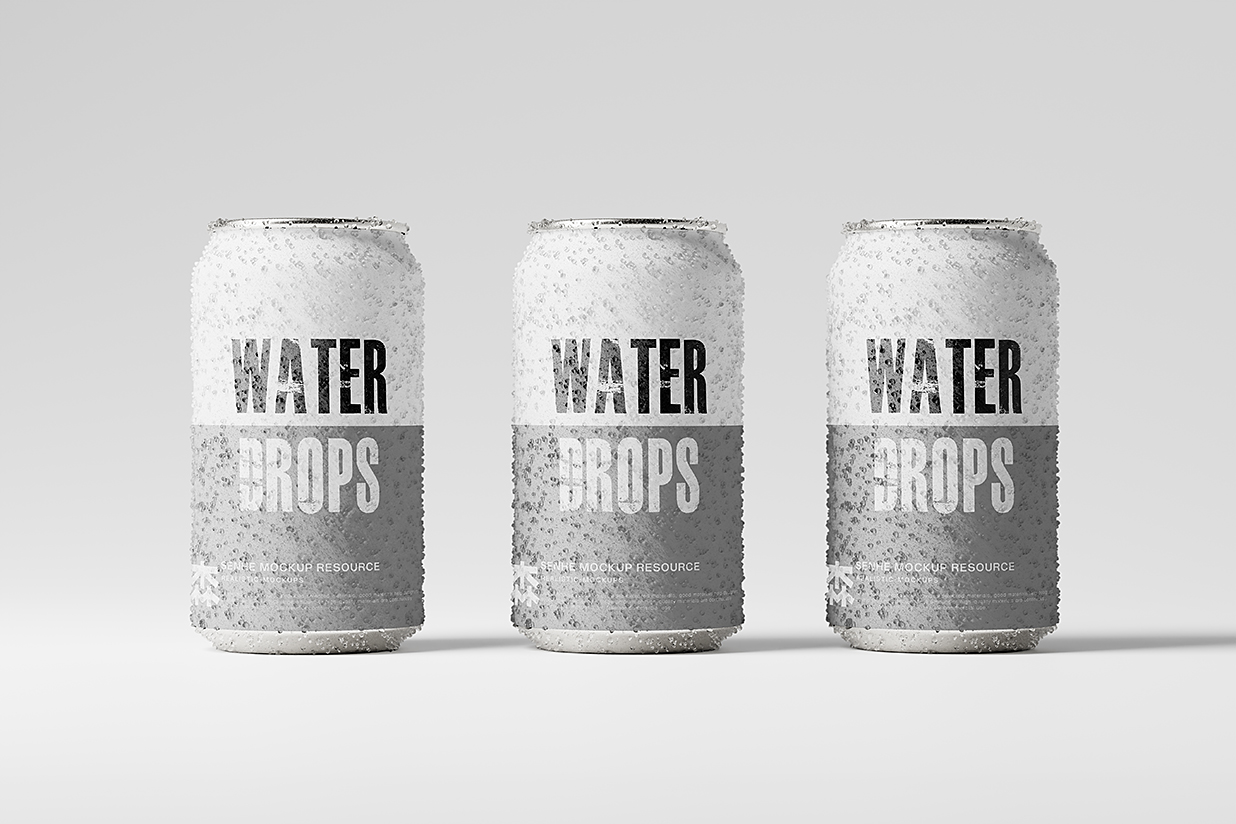 带水滴的易拉罐饮料罐啤酒罐苏打水罐包装样机mockup15组插图3