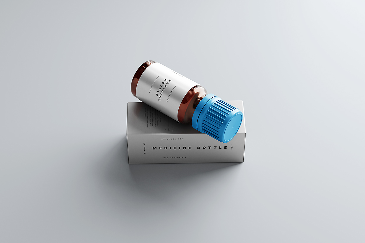 带包装盒的药瓶玻璃瓶保健品瓶包装样机mockup5组插图4