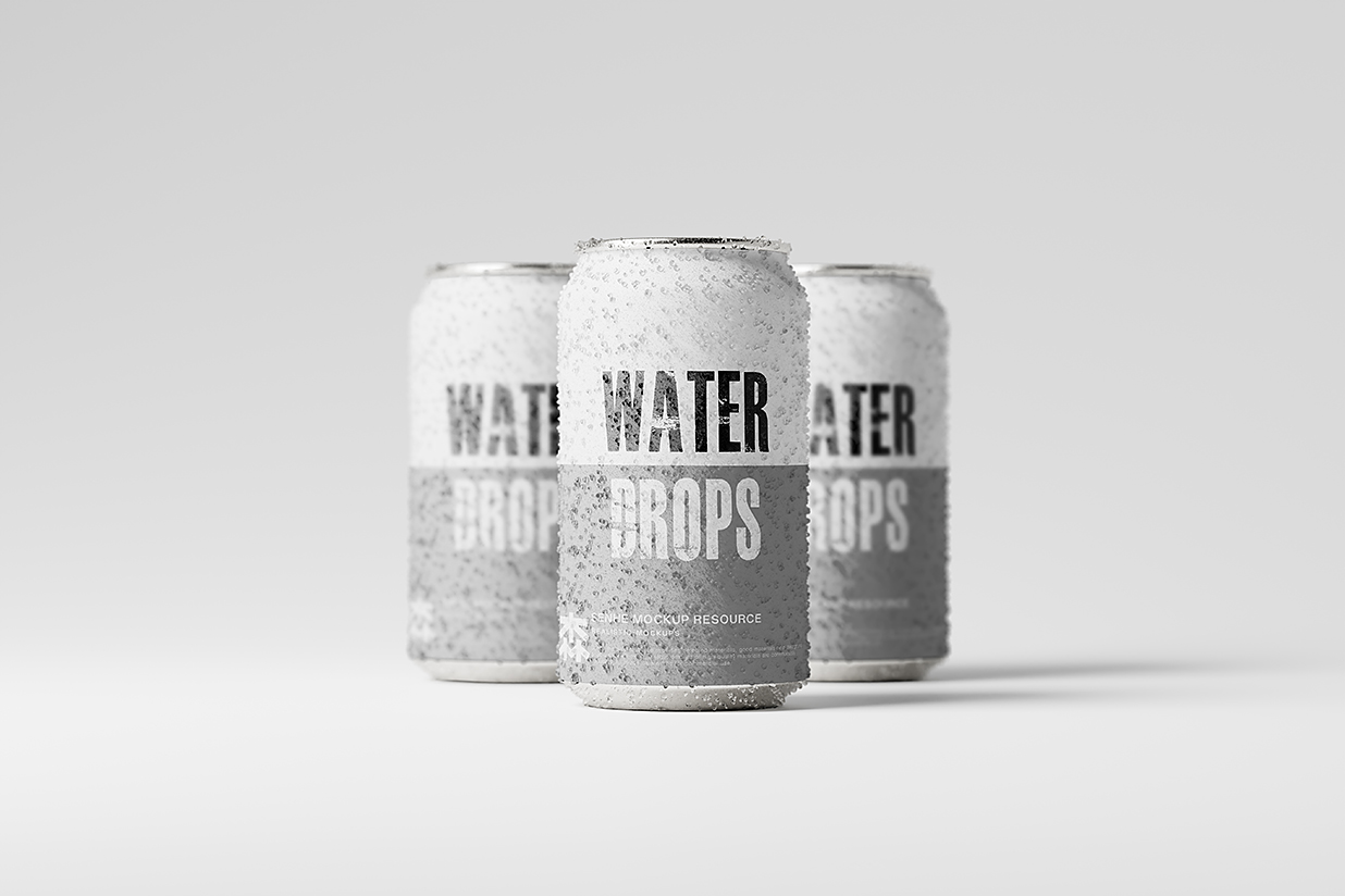 带水滴的易拉罐饮料罐啤酒罐苏打水罐包装样机mockup15组插图4