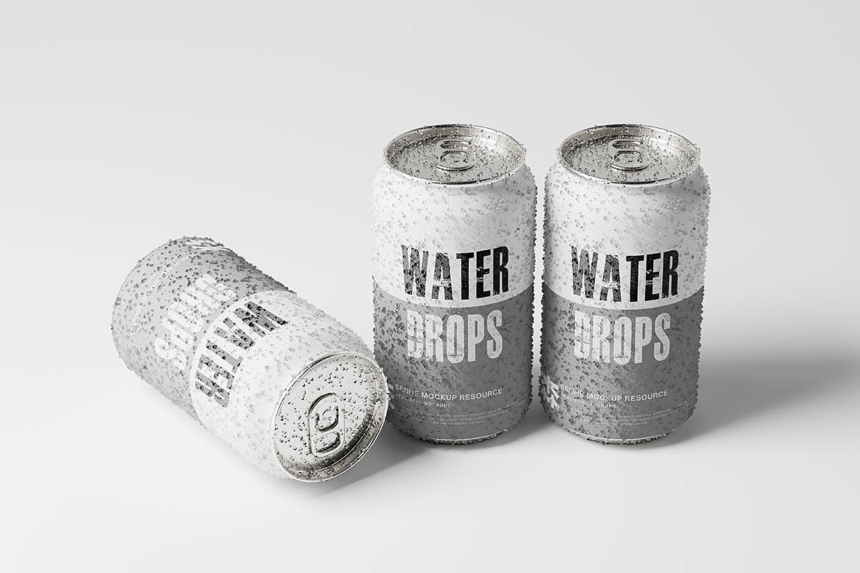 带水滴的易拉罐饮料罐啤酒罐苏打水罐包装样机mockup15组插图5