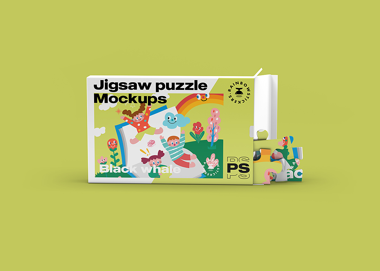 带包装盒的拼图样机mockup插图