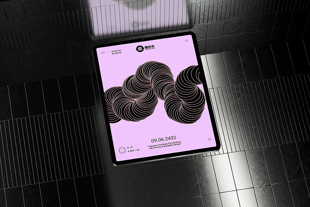 放置地面的iPad Pro平板样机mockup插图