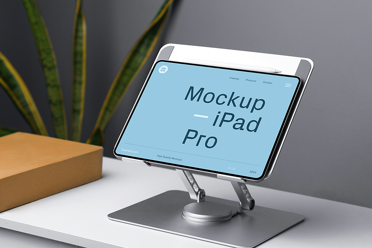 带支架的高质感iPad Pro平板样机mockup插图