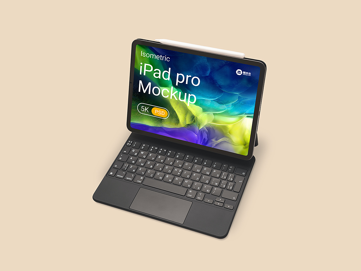 带键盘和笔的iPad 平板样机mockup插图