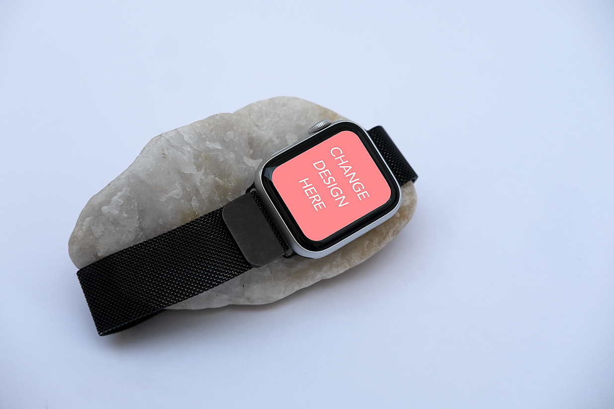 带石头场景的Apple Watch苹果手表样机3组mockup插图